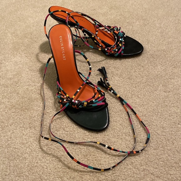 Colin Stuart Colorful Leather Straps Lace-Up/Wrap Sandals Heels Size 6.5 - Picture 10 of 13